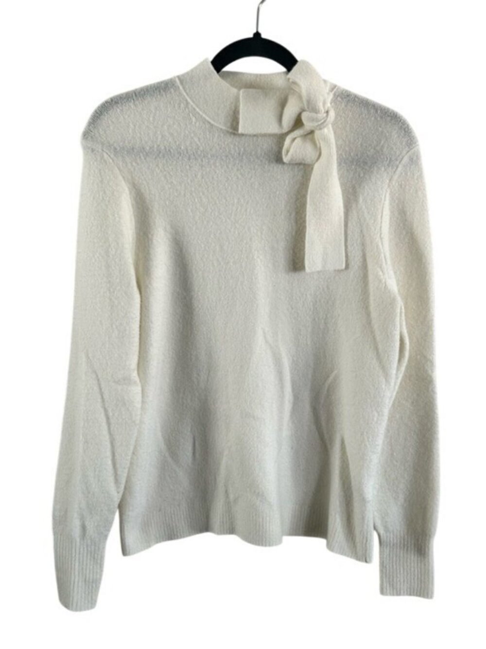 J Crew Extra Soft Cream Tie-Neck Knit Sweater Sz Med Long Sleeve Classy Business